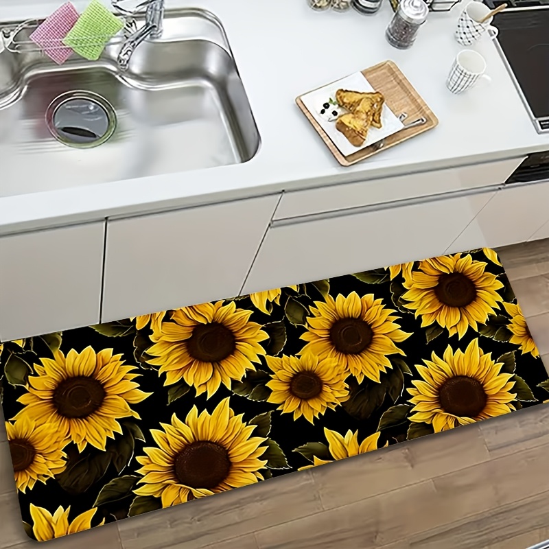 Commercial Kitchen Background - Bold Yellow Sunflower Black Background Art