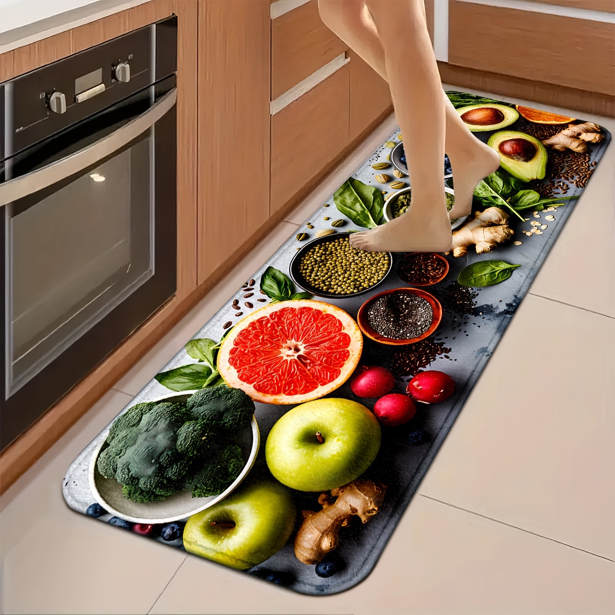 Commercial Kitchen Background - Realistic Broccoli Apple Grapefruit Avocado Ginger