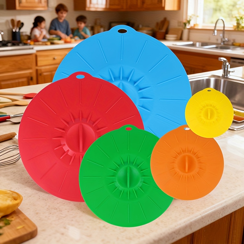 Commercial Kitchen Pots And Pans - 5-Piece Silicone Lids, Heat-Resistant Microwave Splash-Proof
