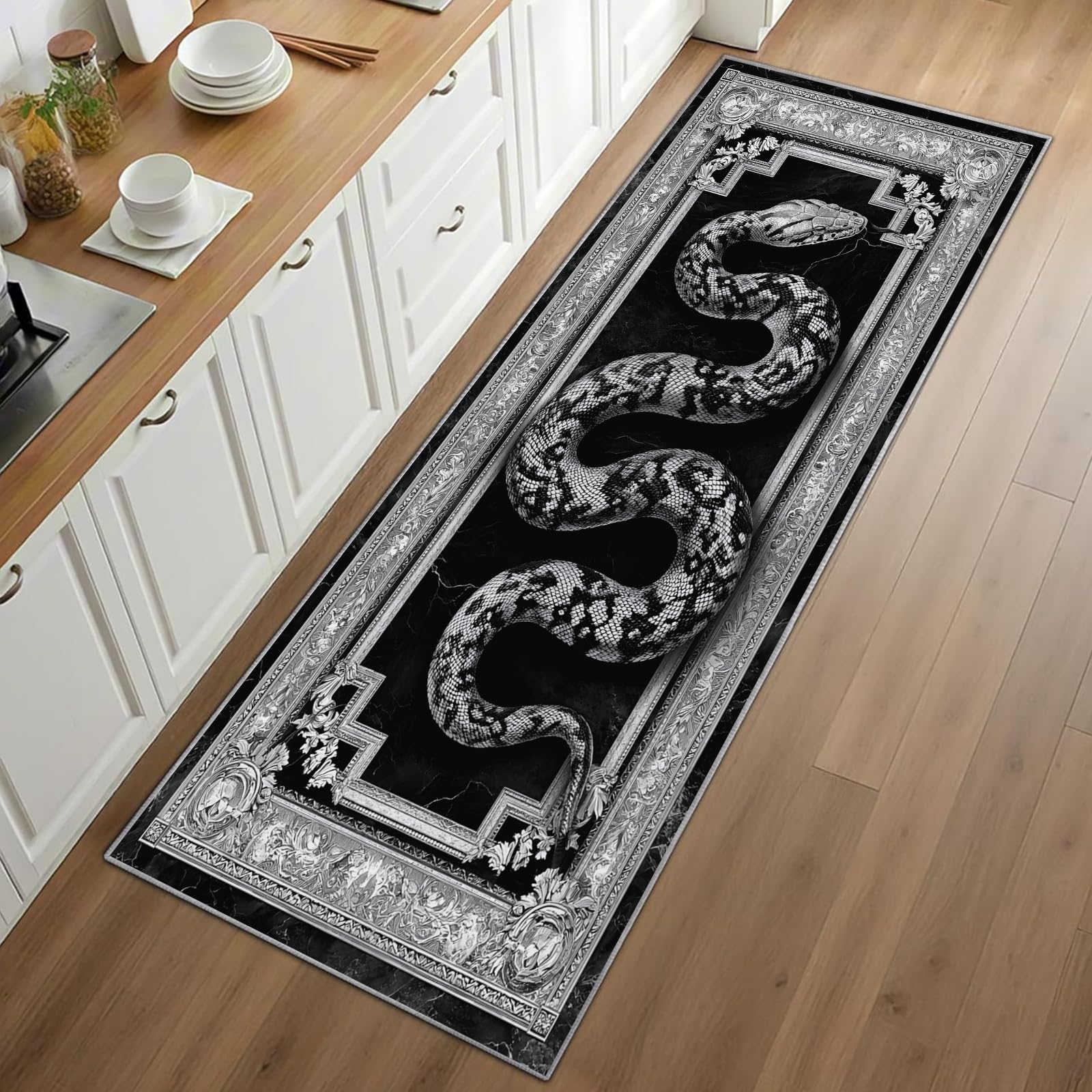 Snake Print Runner Rug Black B - огляд і ціна Commercial Kitchen Background