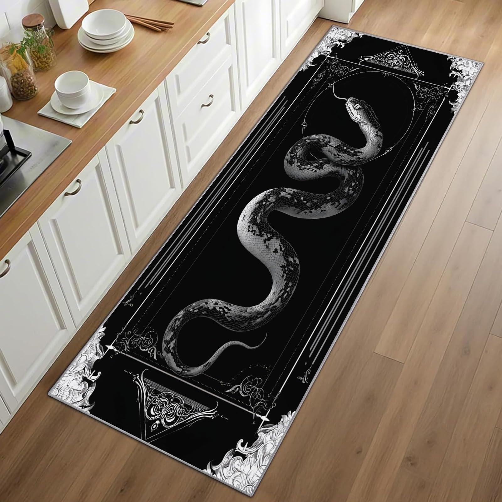 Snake Print Runner Rug Black B - огляд і ціна Commercial Kitchen Background