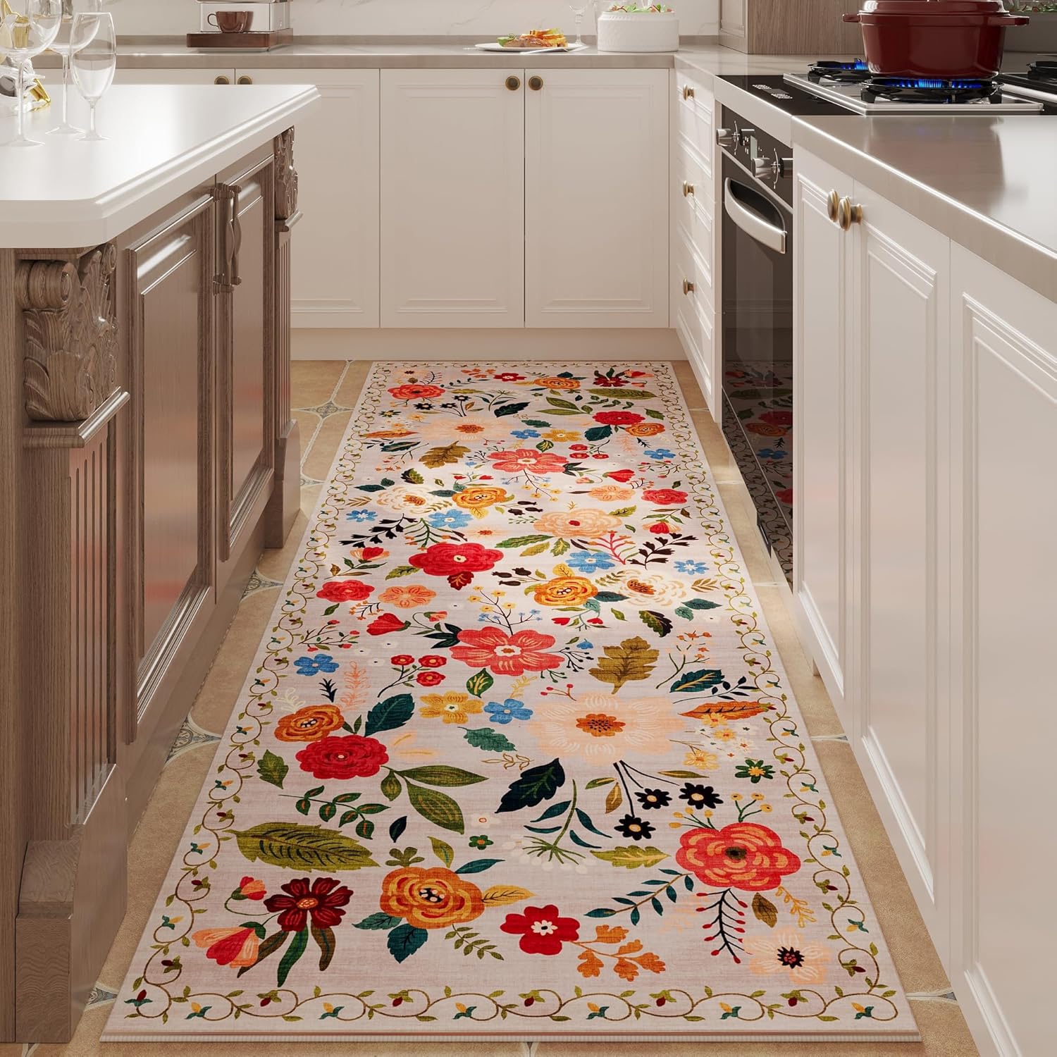 Vintage Floral Runner Rug Beig - огляд і ціна Commercial Kitchen Background
